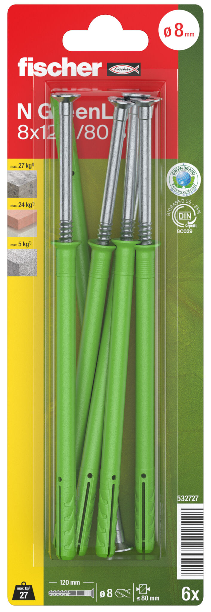 Packaging: "fischer Hammerfix N Green 8 x 120/80 S havşa başlı gvz K"