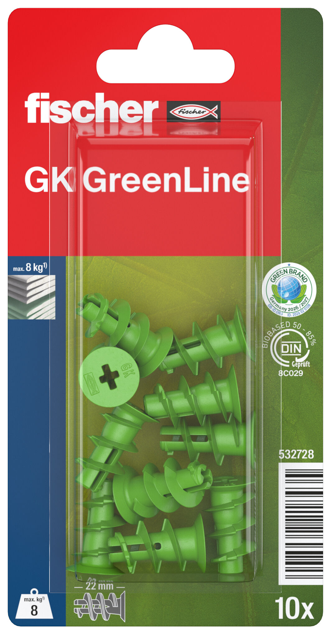 Packaging: "fischer plasterboard fixing GK GreenLine"