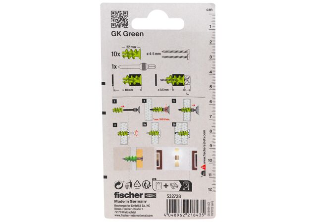 Packaging: "fischer Gipspladeplug GK Green"