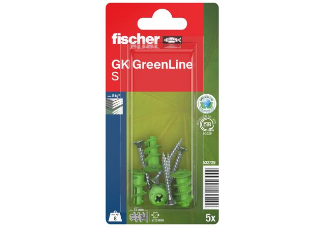 Verpackung: "fischer Gipskartondübel GK GreenLine S mit Schraube"