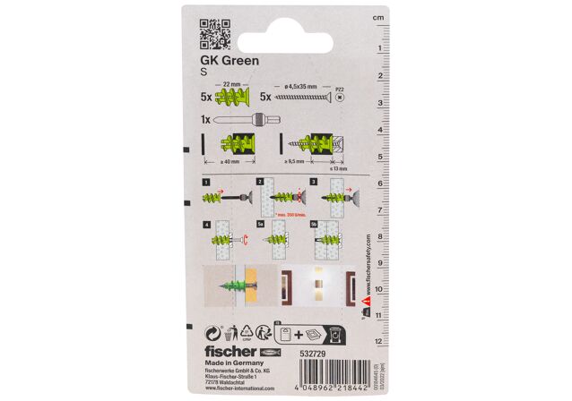 Verpackung: "fischer Gipskartondübel GK Green S mit Schraube"