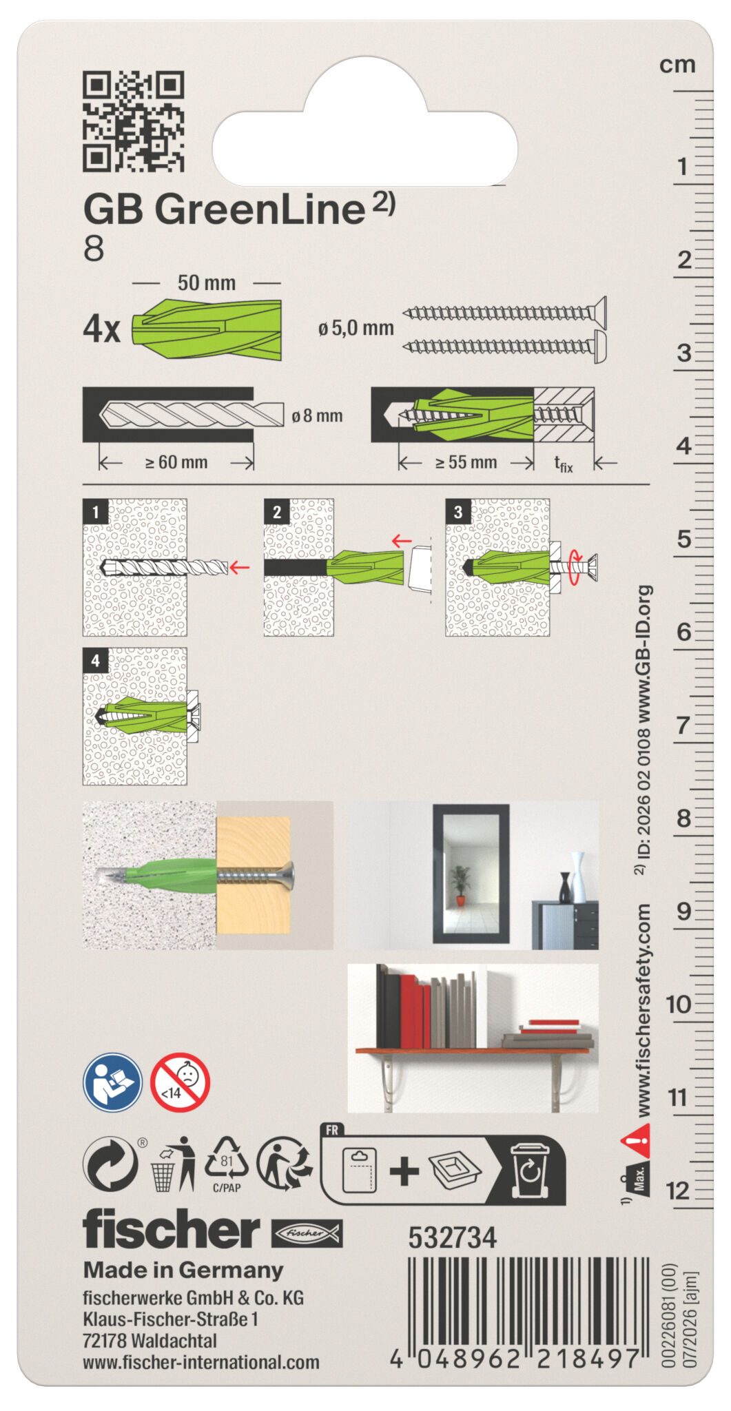 Packaging: "fischer aircrete anchor GB GreenLine 8"