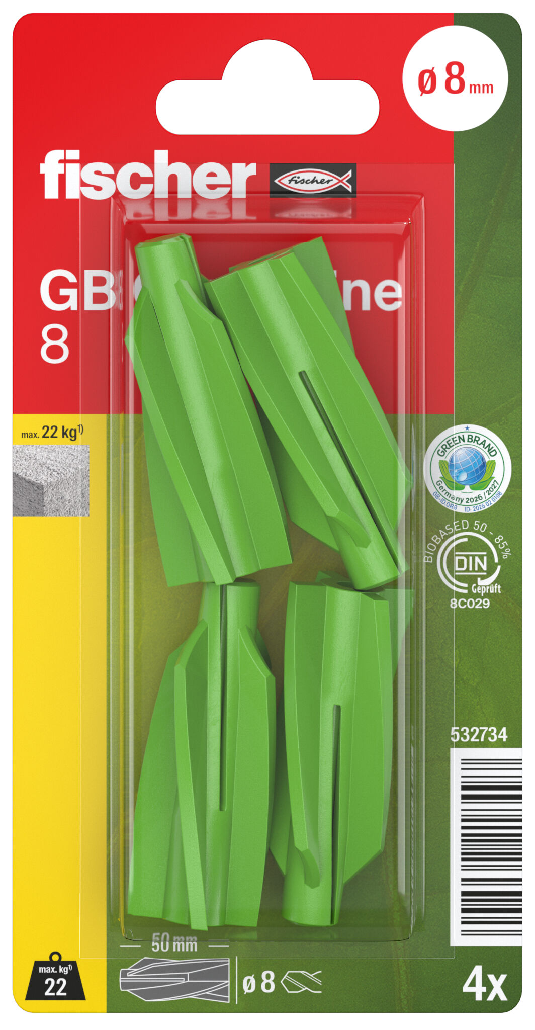 Packaging: "fischer aircrete anchor GB GreenLine 8"