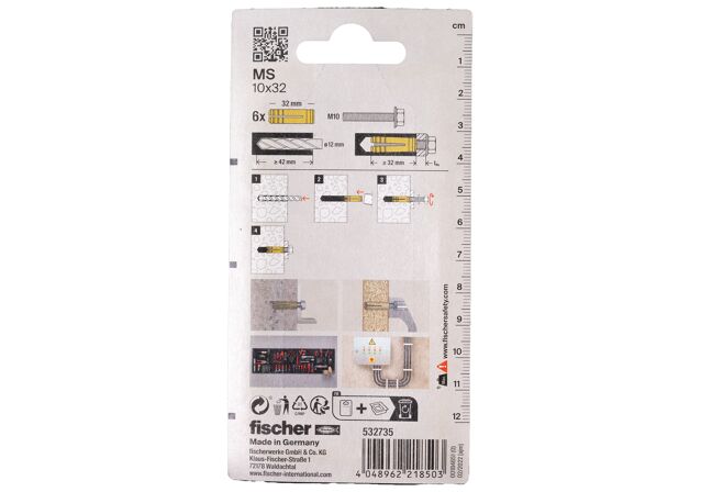 Verpackung: "fischer Messingdübel MS 10 x 32"