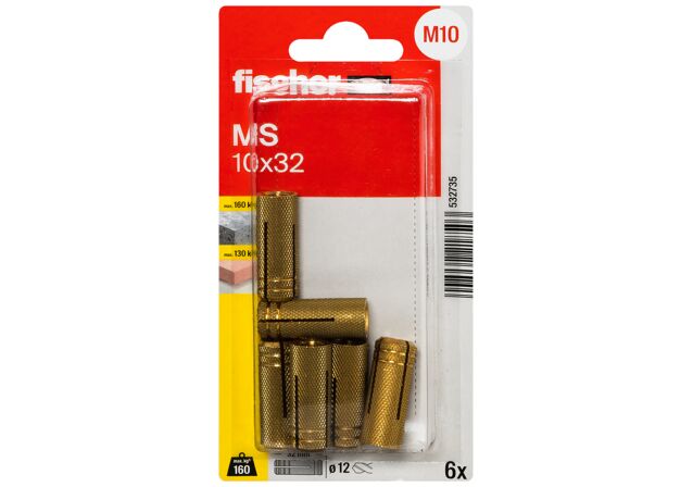 Verpackung: "fischer Messingdübel MS 10 x 32"