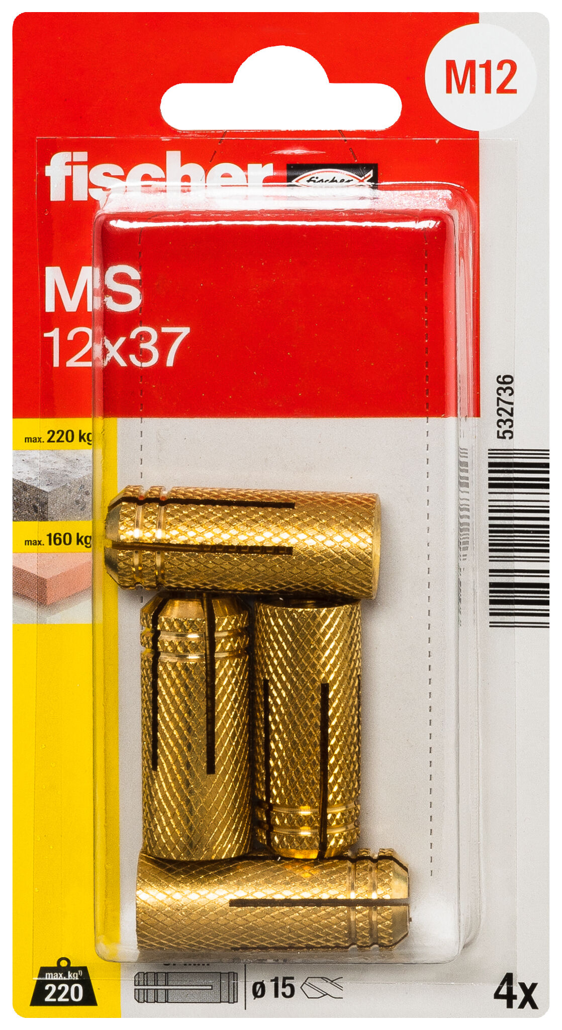 Packaging: "fischer Brass fixing MS 12 x 37 K SB-card"