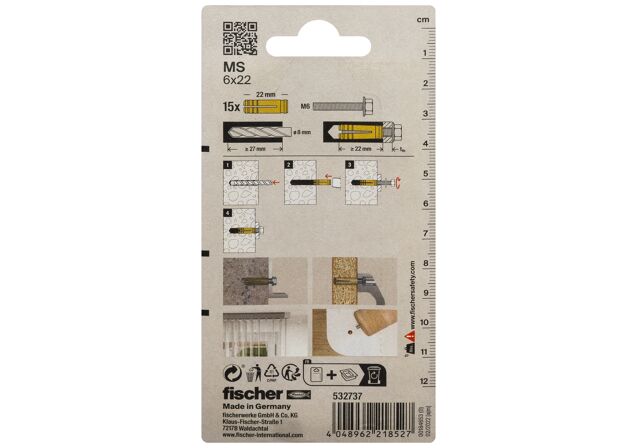 Verpackung: "fischer Messingdübel MS 6 x 22"