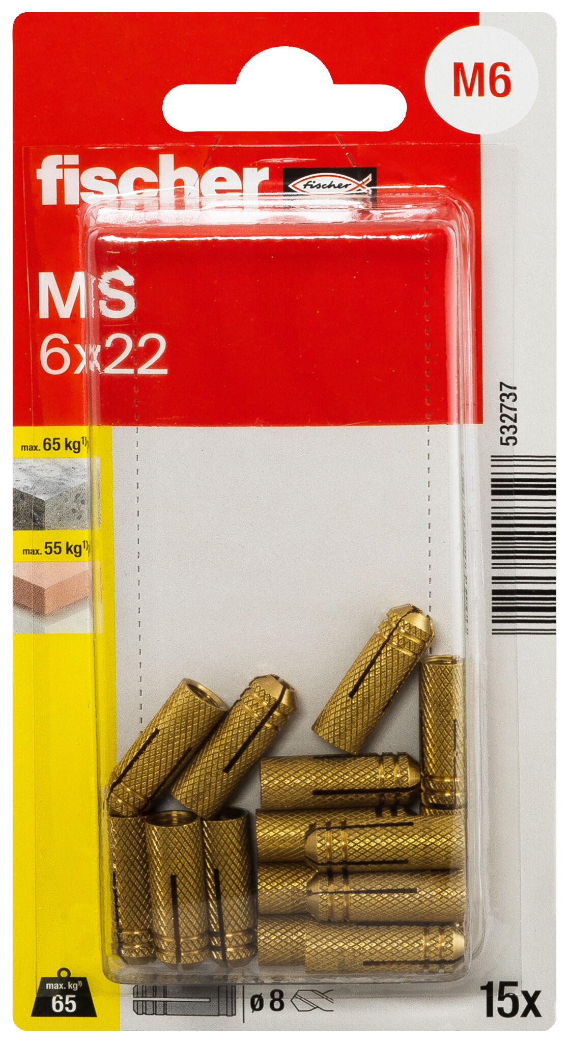 Packaging: "fischer Messing plug M S 6 x 22"