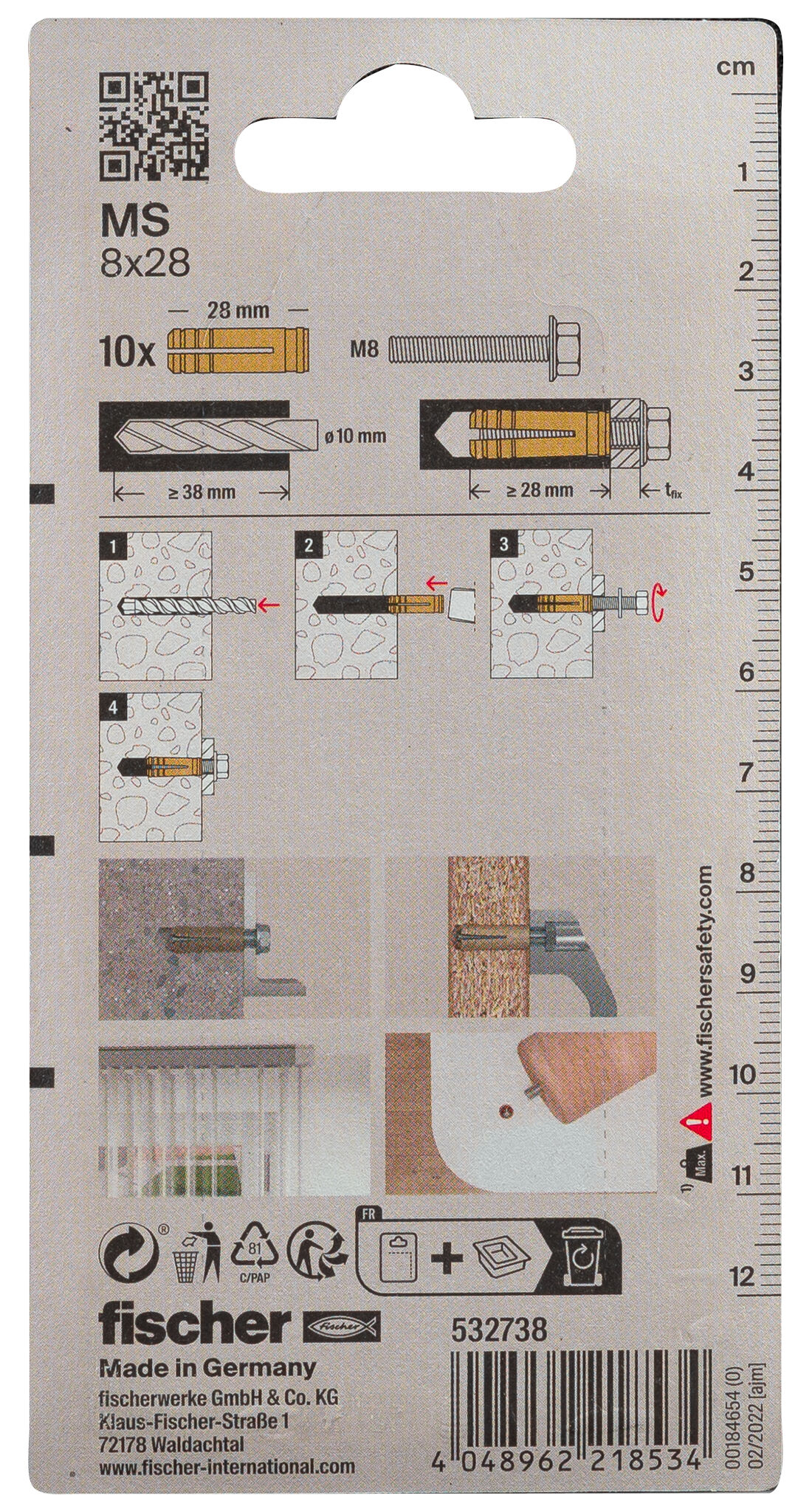 Packaging: "fischer Brass fixing MS 8 x 28 K SB-card"
