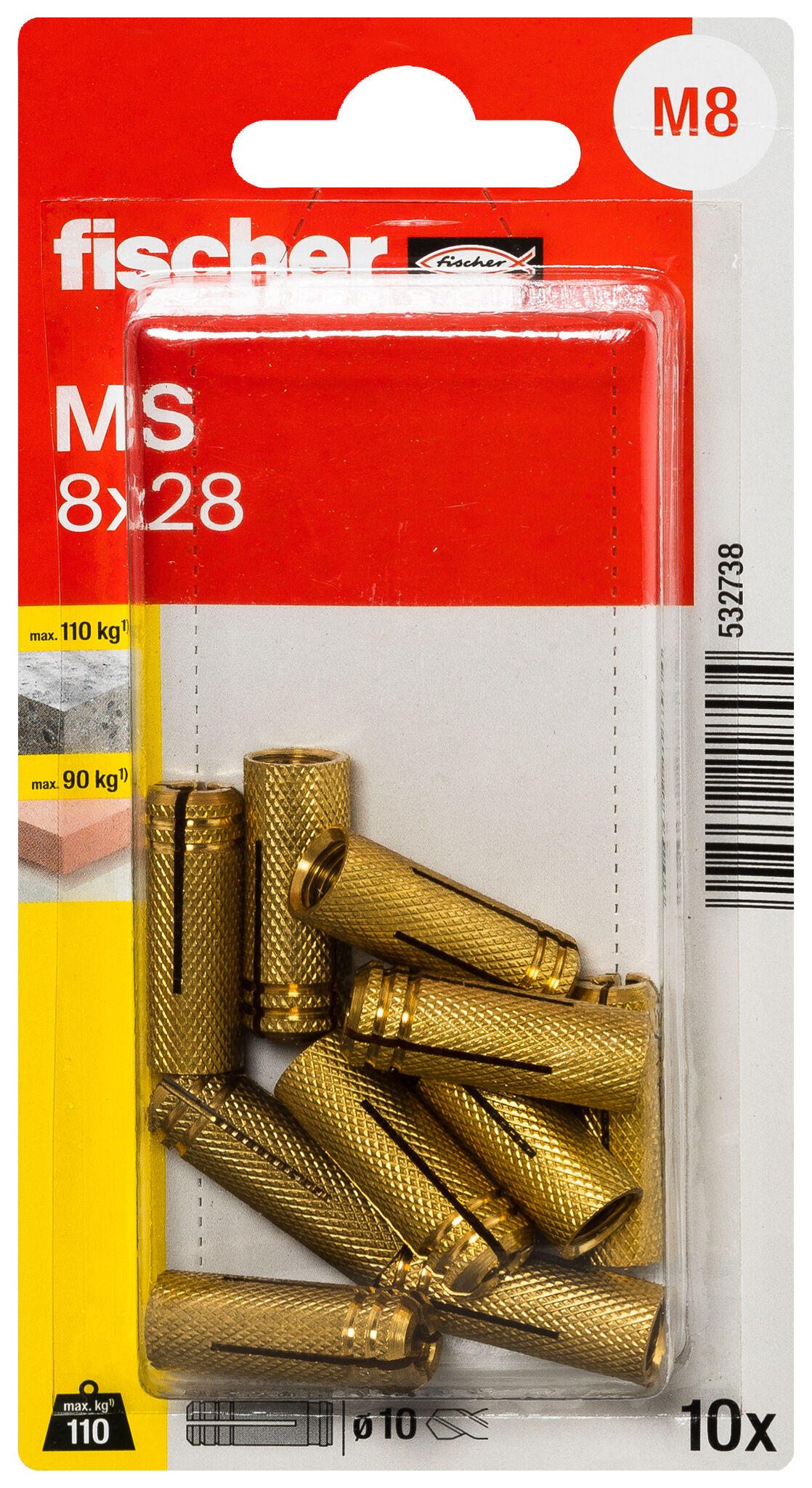 Packaging: "fischer Brass fixing MS 8 x 28 K SB-card"
