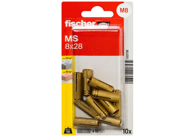 Verpackung: "fischer Messingdübel MS 8 x 28"