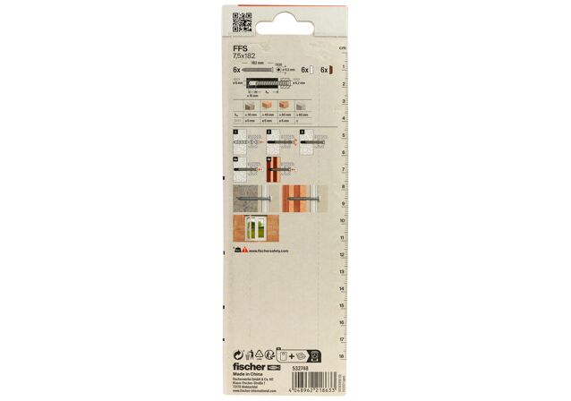 Packaging: "fischer Window frame screws FFS 7.5 x 182 TX30 K SB-card"