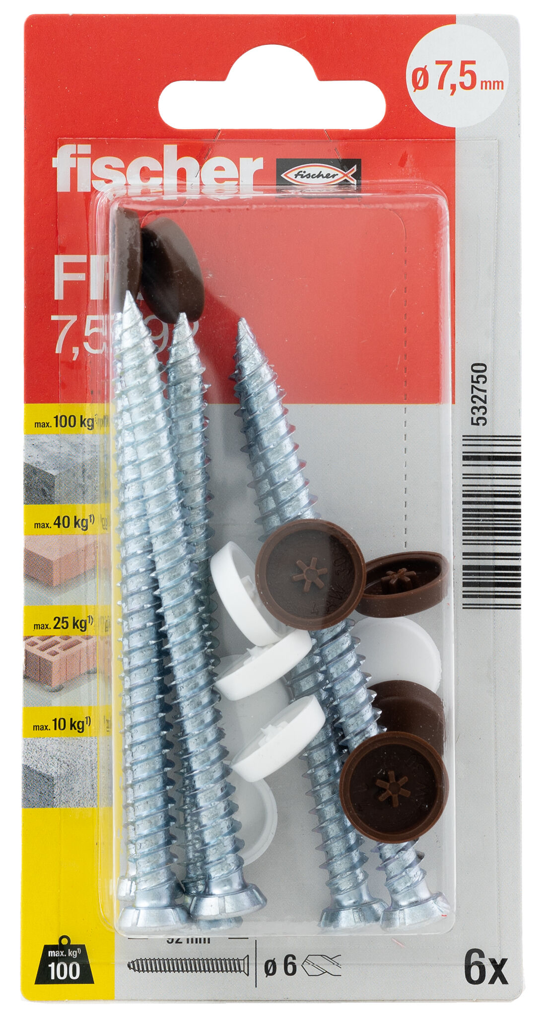 Packaging: "fischer Window frame screws FFS 7.5 x 92 TX30 K SB-card"