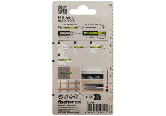 Verpackung: "fischer Nageldübel N Green 6 x 60 / 30 S"