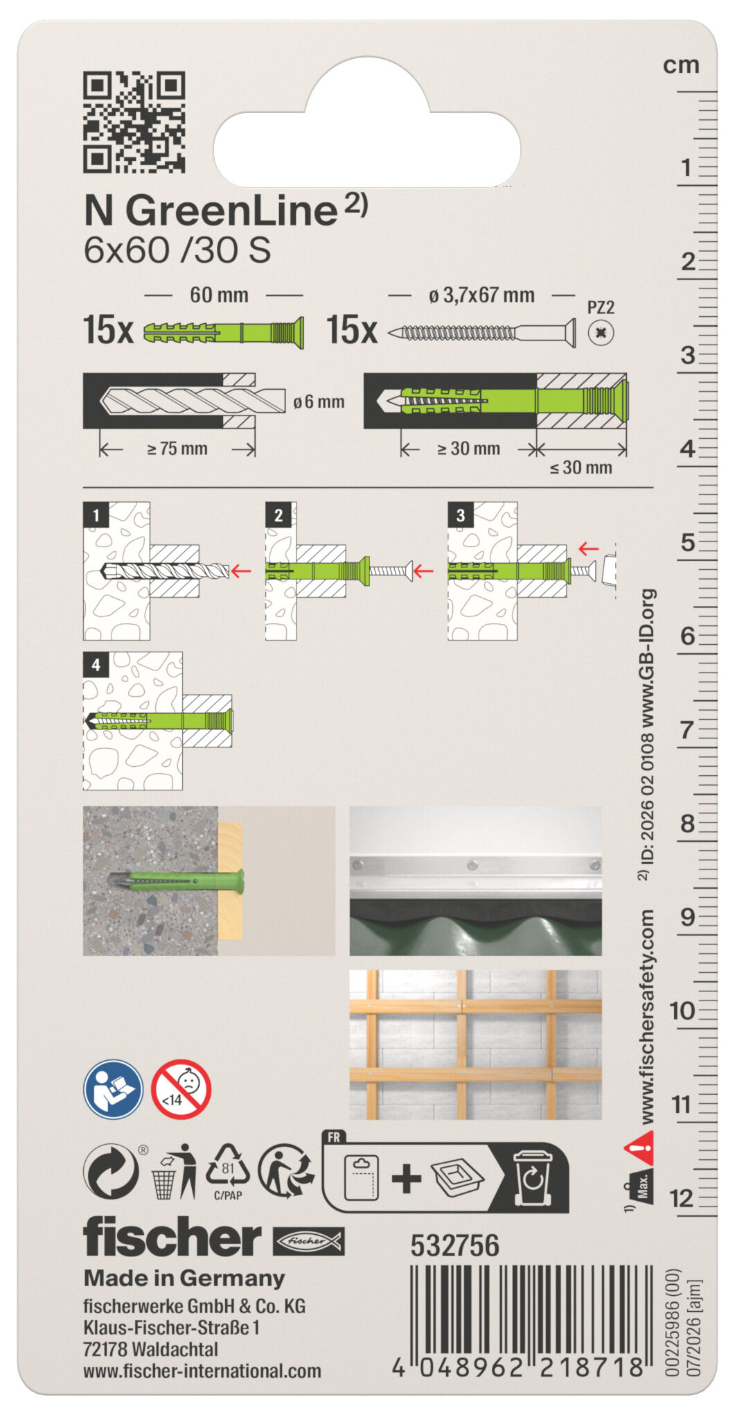 Packaging: "Hammerfix fischer N Green 6 x 60/30 S cu cap înecat gvz K"