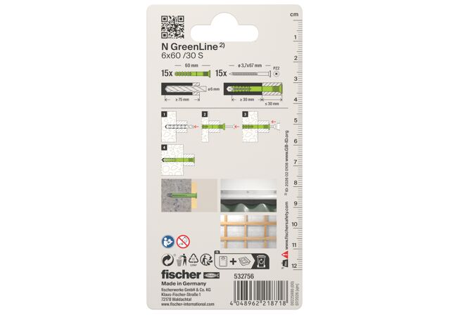 Verpackung: "fischer Nageldübel N GreenLine 6 x 60 / 30 S mit Schraube"