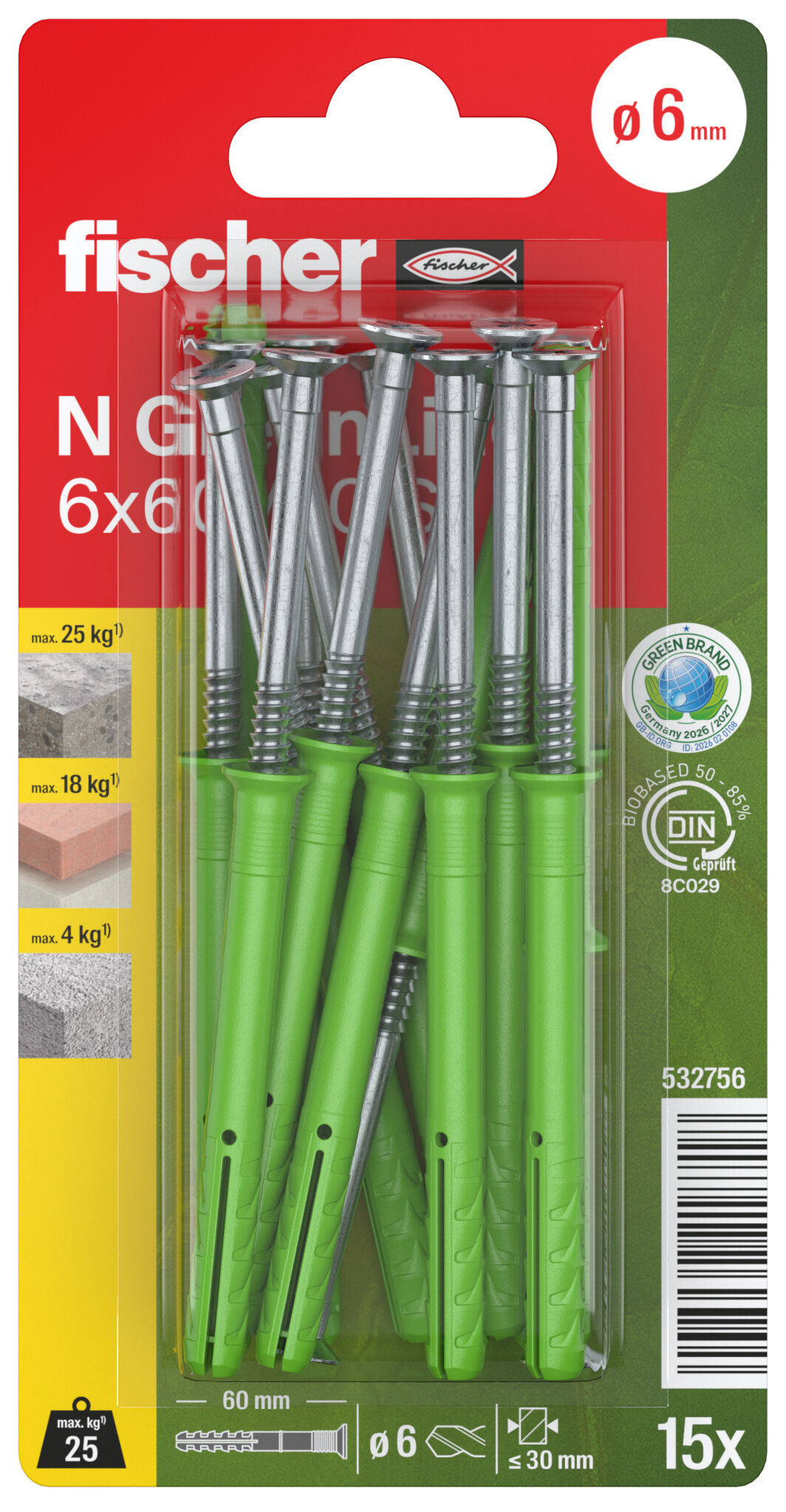 Packaging: "Hammerfix fischer N Green 6 x 60/30 S cu cap înecat gvz K"