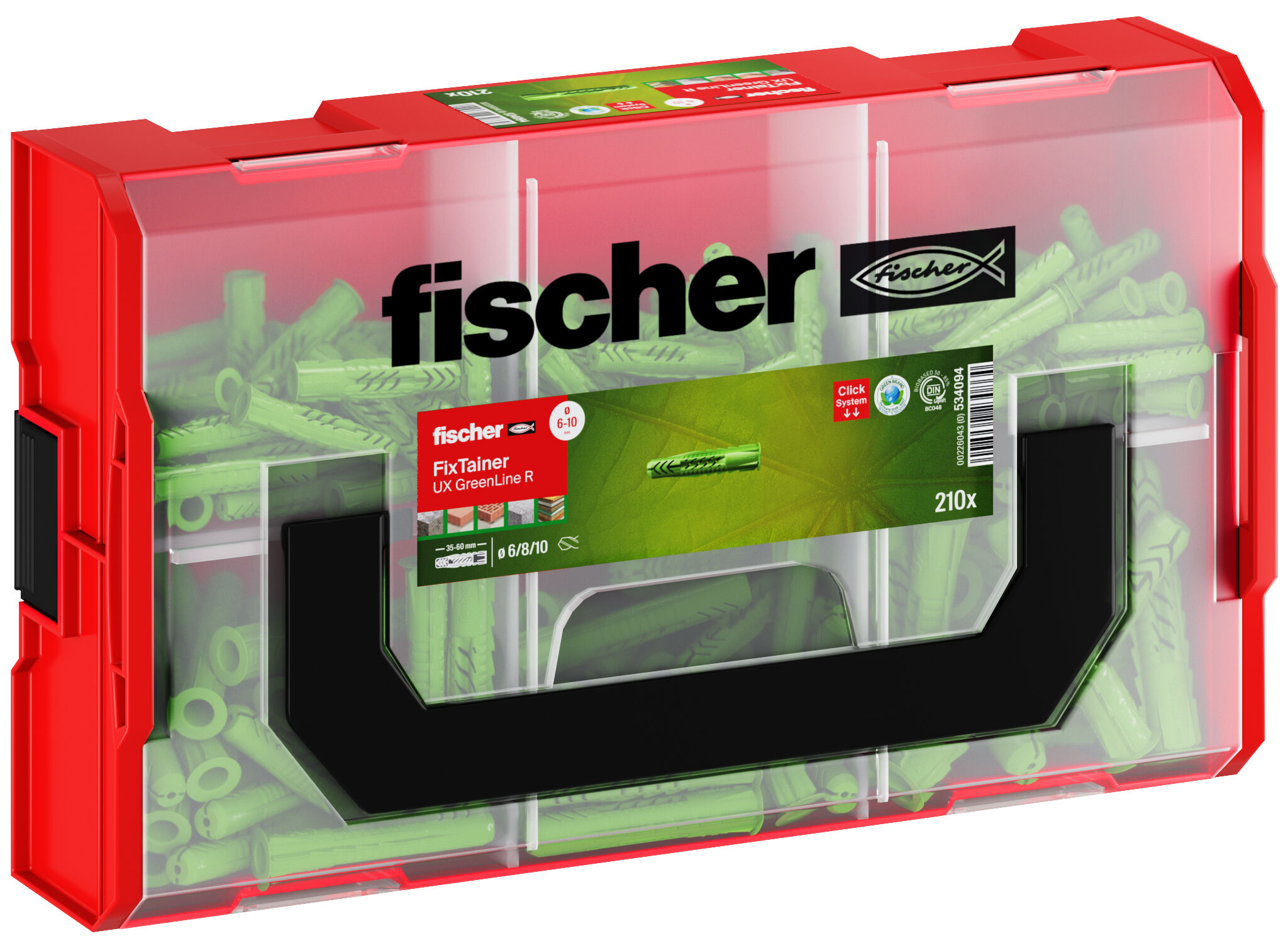 Packaging: "fischer FixTainer - UX GreenLine"