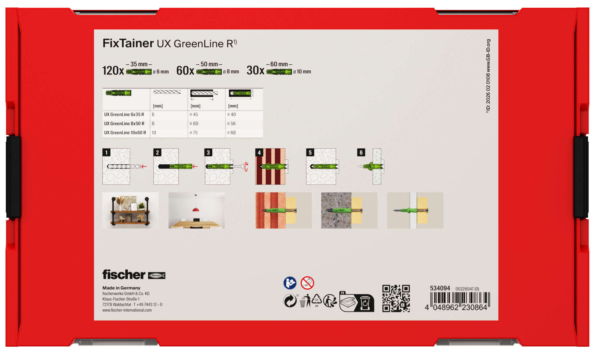 Packaging: "fischer FixTainer - UX GreenLine"