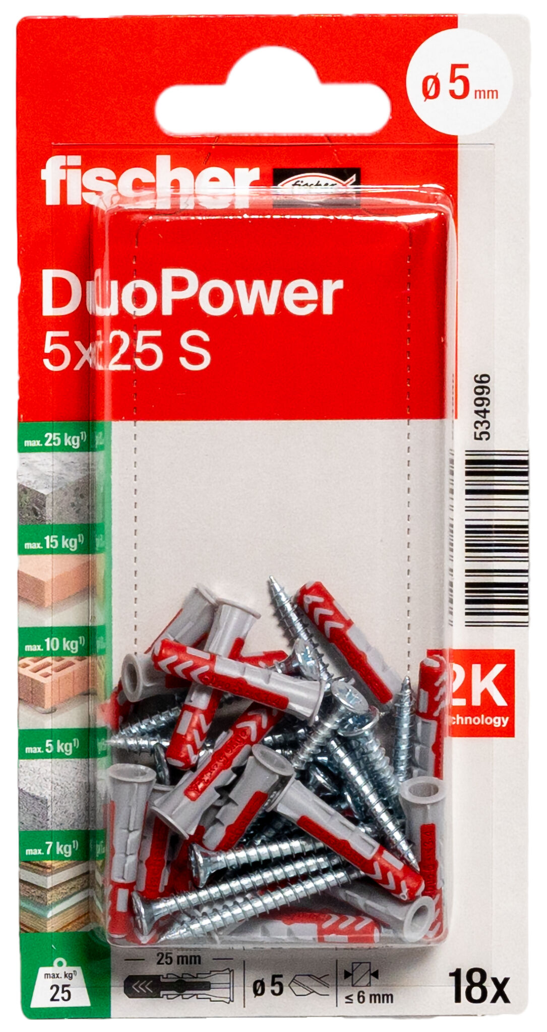 Packaging: "fischer DuoPower 5x25 met schroef"