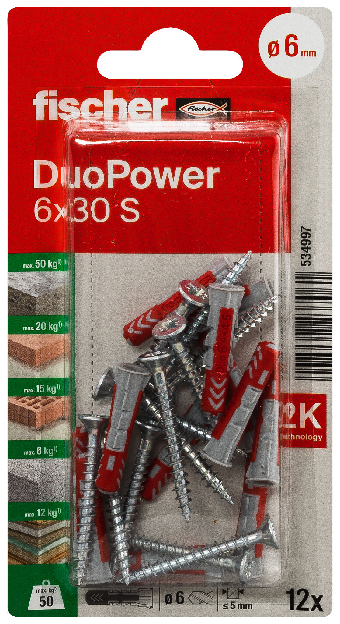 Verpackung: "fischer DuoPower 6 x 30 S mit Schraube"