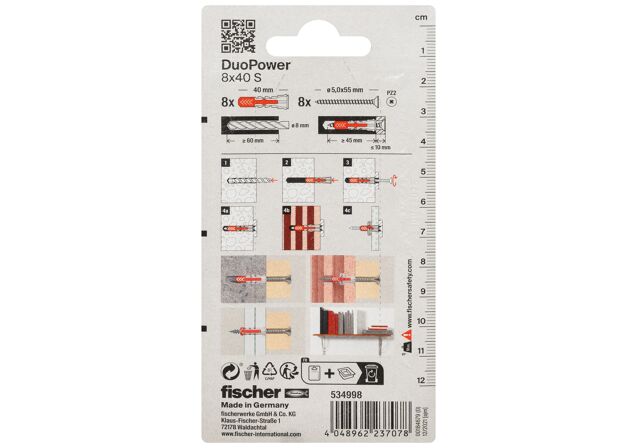 Packaging: "fischer DuoPower 8 x 40 S csavarral"