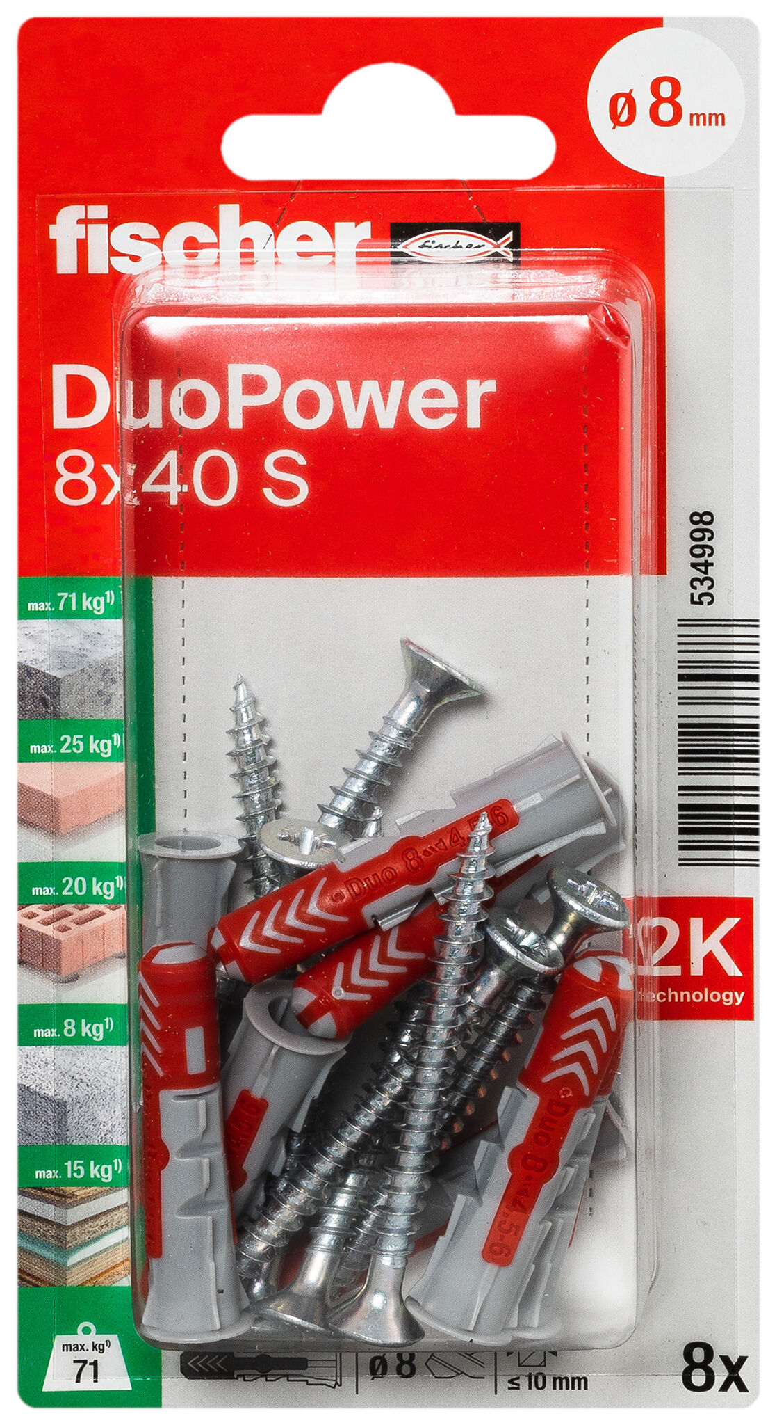 Verpackung: "fischer DuoPower 8 x 40 S mit Schraube"