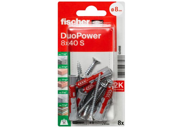 Packaging: "fischer DuoPower 8 x 40 S csavarral"
