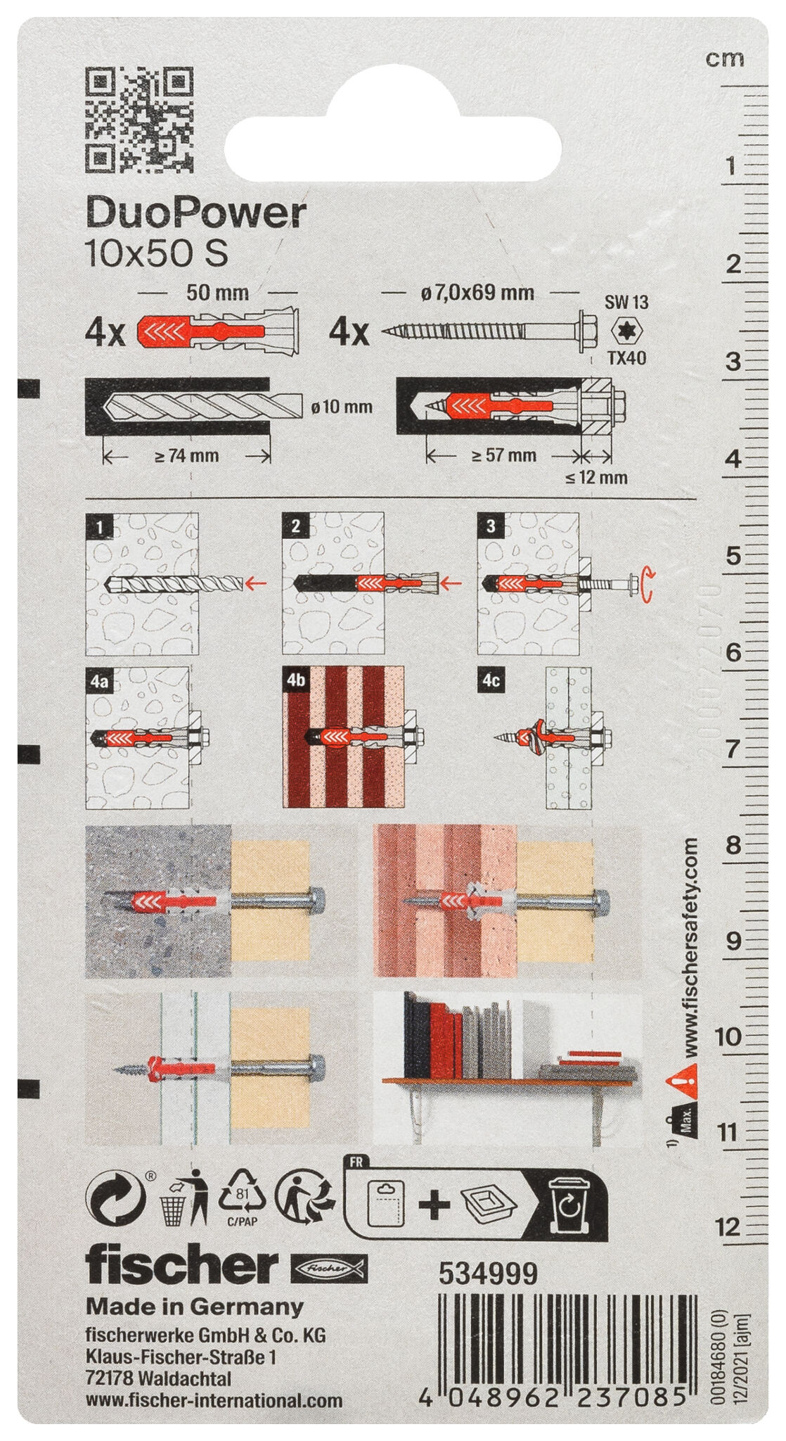 Confezione: "DuoPower 10x50 BM tassello con vite testa esagonale in blister"