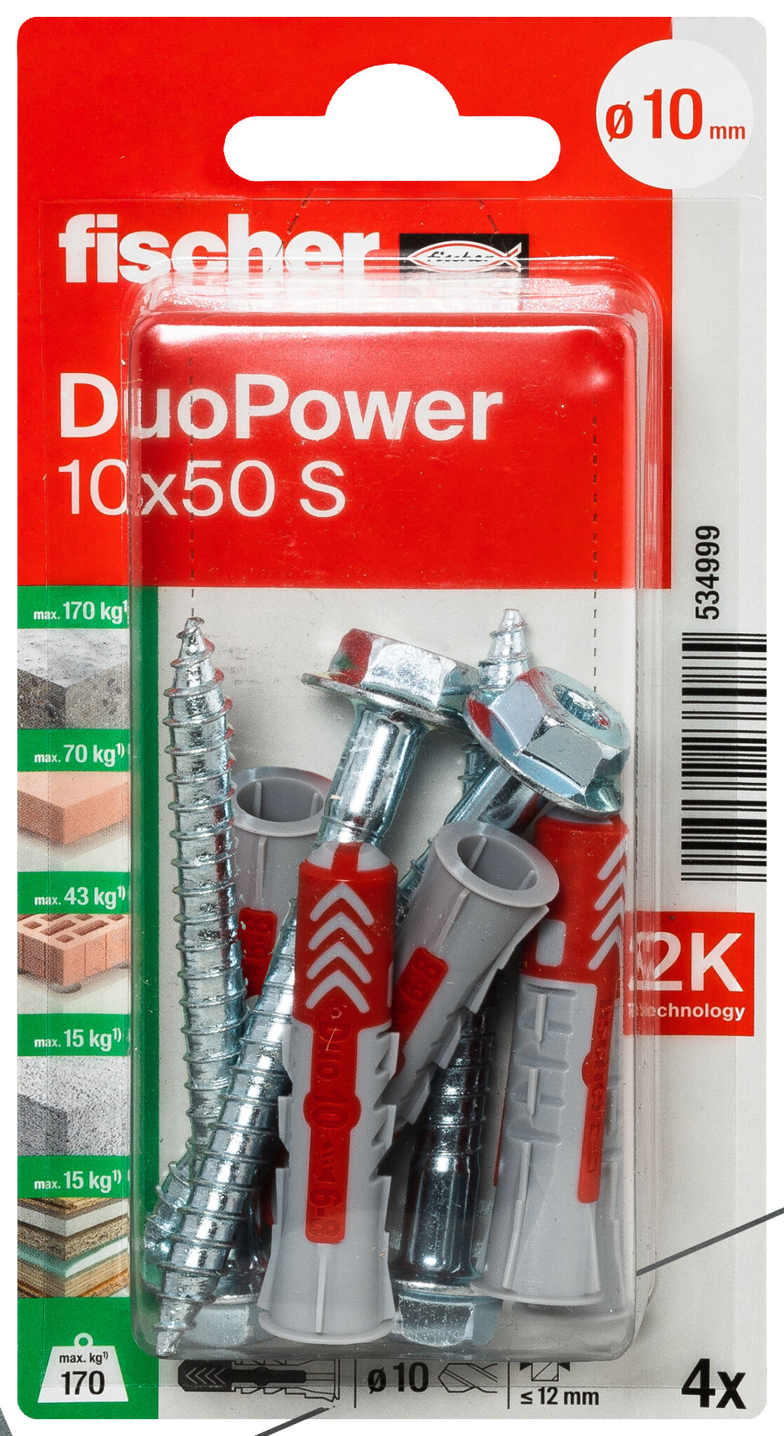 Confezione: "DuoPower 10x50 BM tassello con vite testa esagonale in blister"