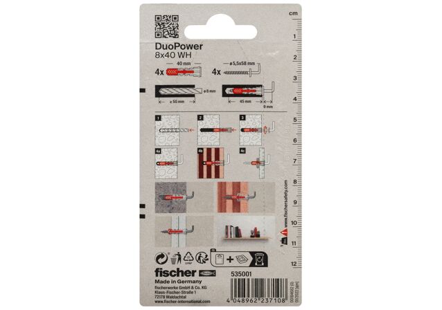 Packaging: "fischer DuoPower 8 x 40 WH med vinkelkrok"