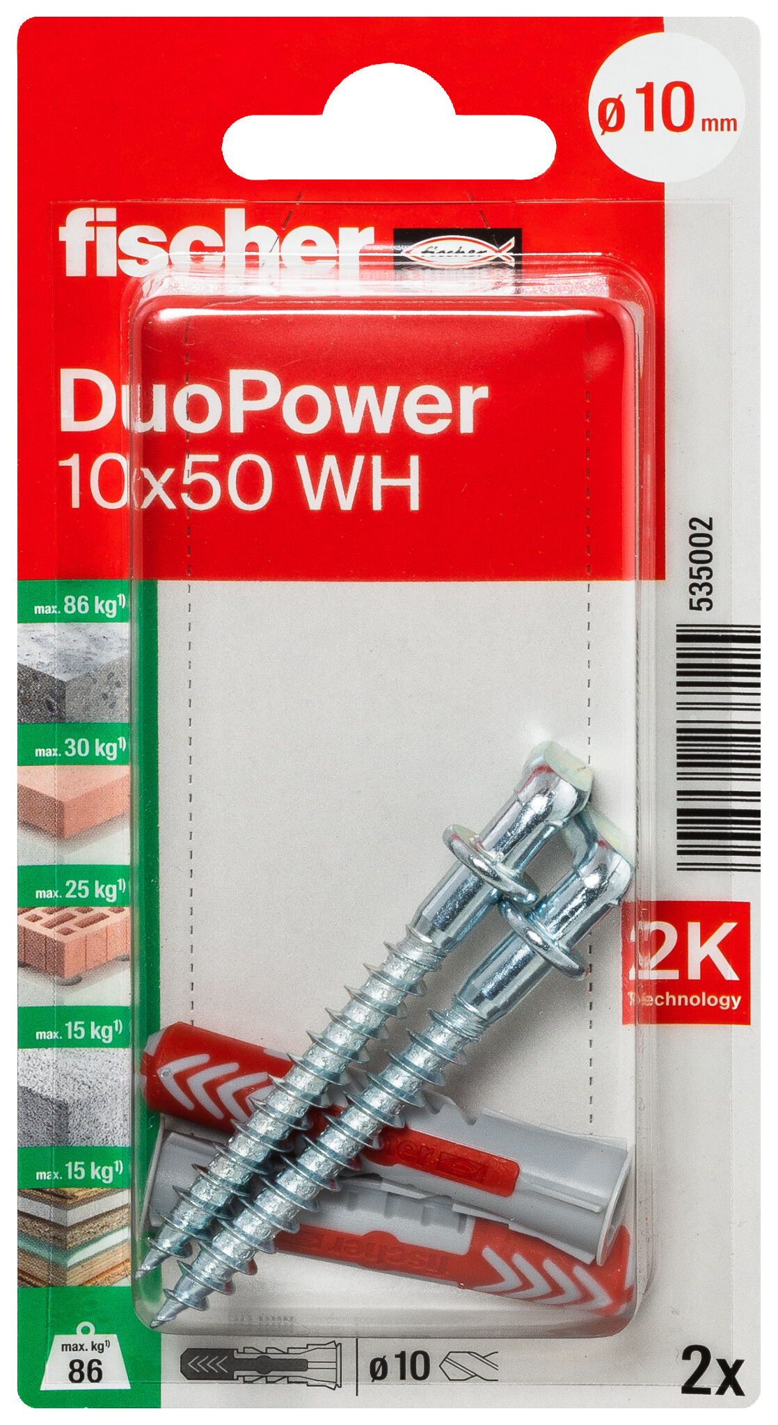 Verpackung: "fischer DuoPower 10 x 50 WH mit Winkelhaken"