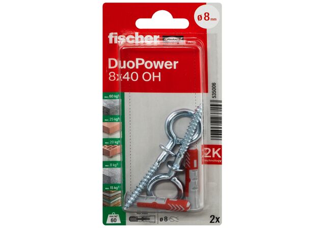 Packaging: "fischer DuoPower 8 x 40 OH with eye hook"