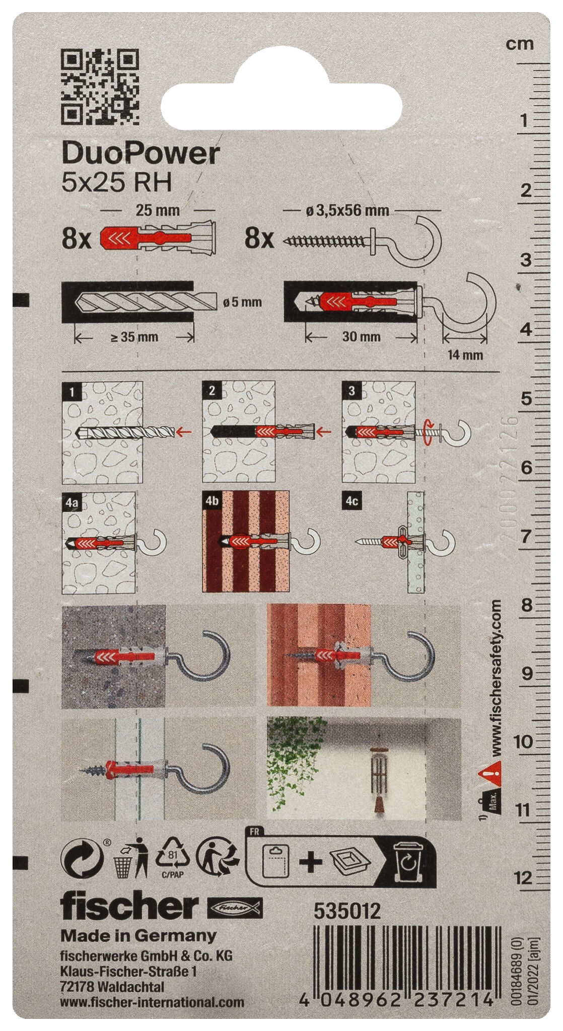 Packaging: "fischer DuoPower 5 x 25 RH with round hook"