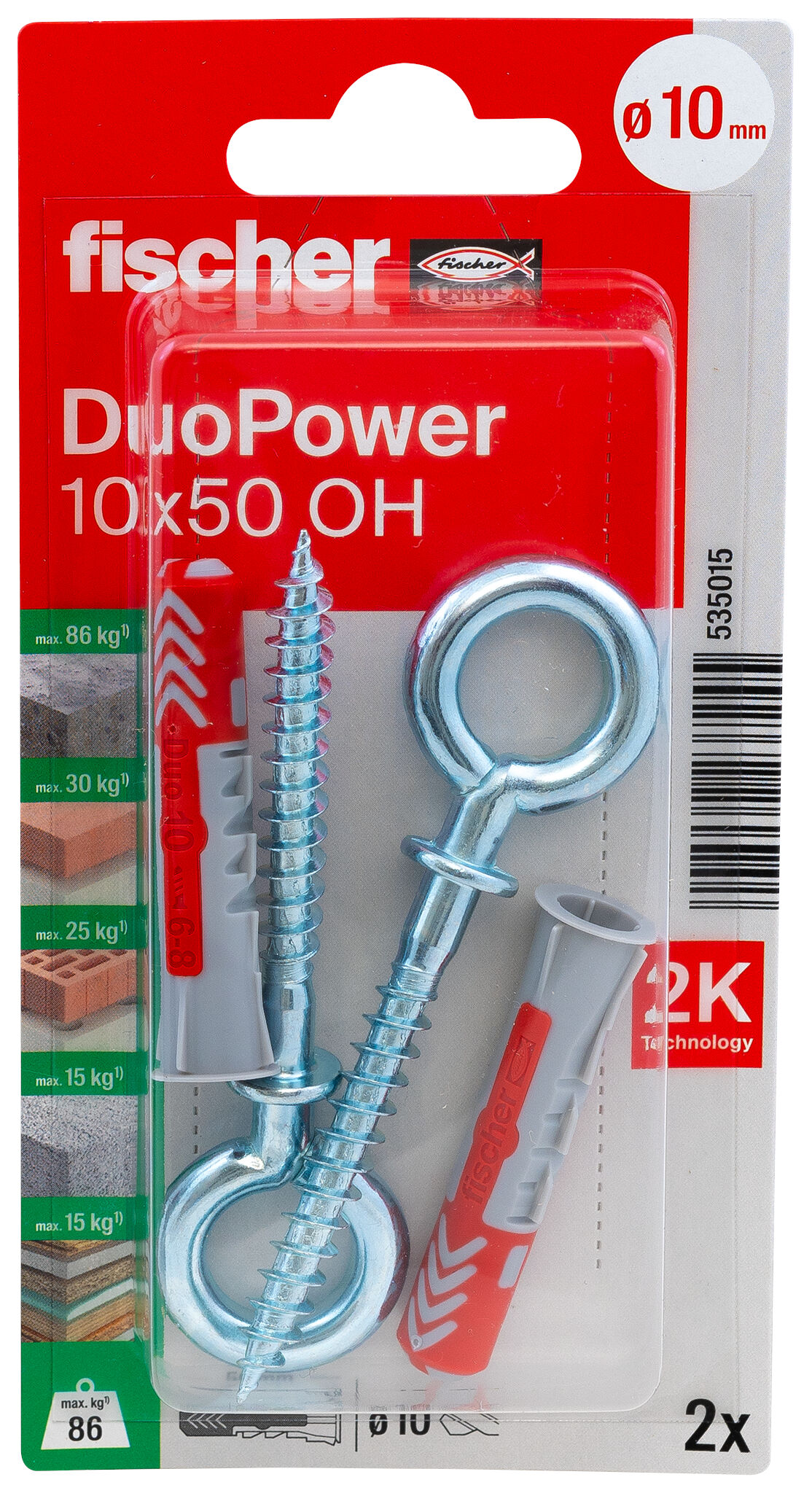 Verpackung: "fischer DuoPower 10 x 50 OH mit Ösenhaken"