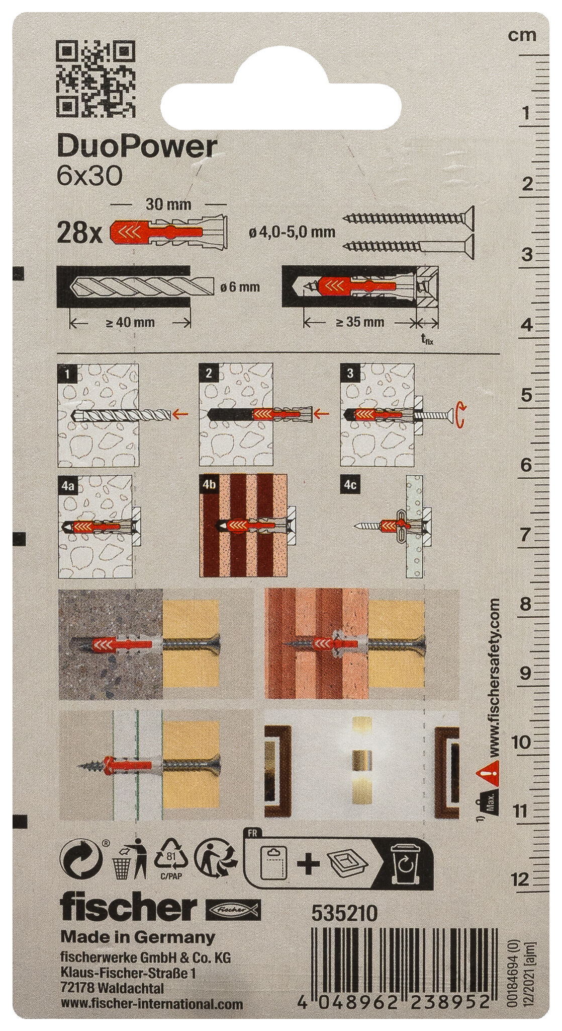 Packaging: "fischer DuoPower 6 x 30"