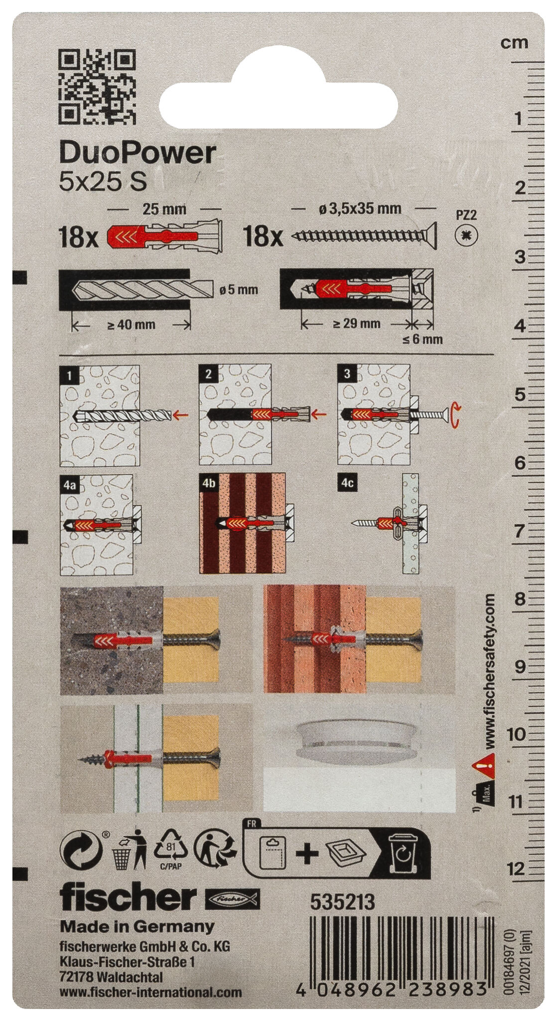 Verpackung: "fischer DuoPower 5 x 25 S mit Schraube"