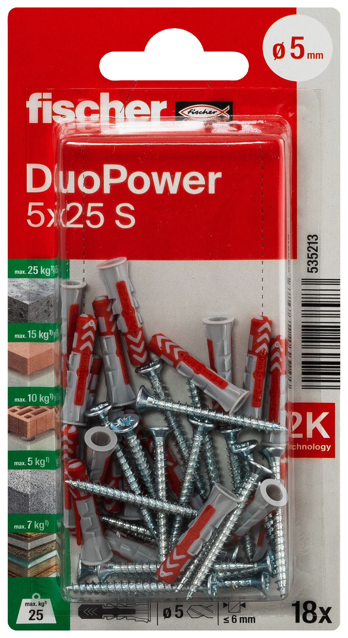 Verpackung: "fischer DuoPower 5 x 25 S mit Schraube"