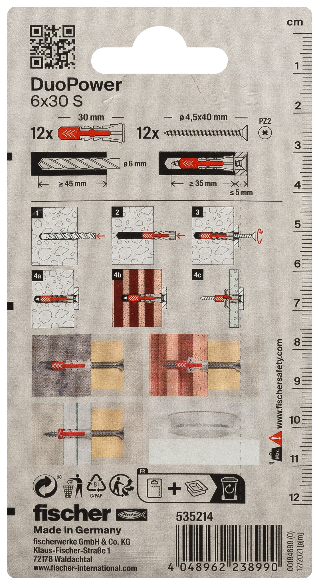 Verpackung: "fischer DuoPower 6 x 30 S mit Schraube"