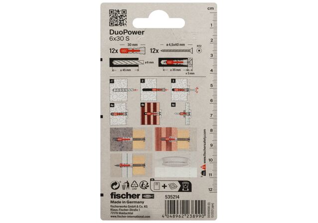 Verpackung: "fischer DuoPower 6 x 30 S mit Schraube"