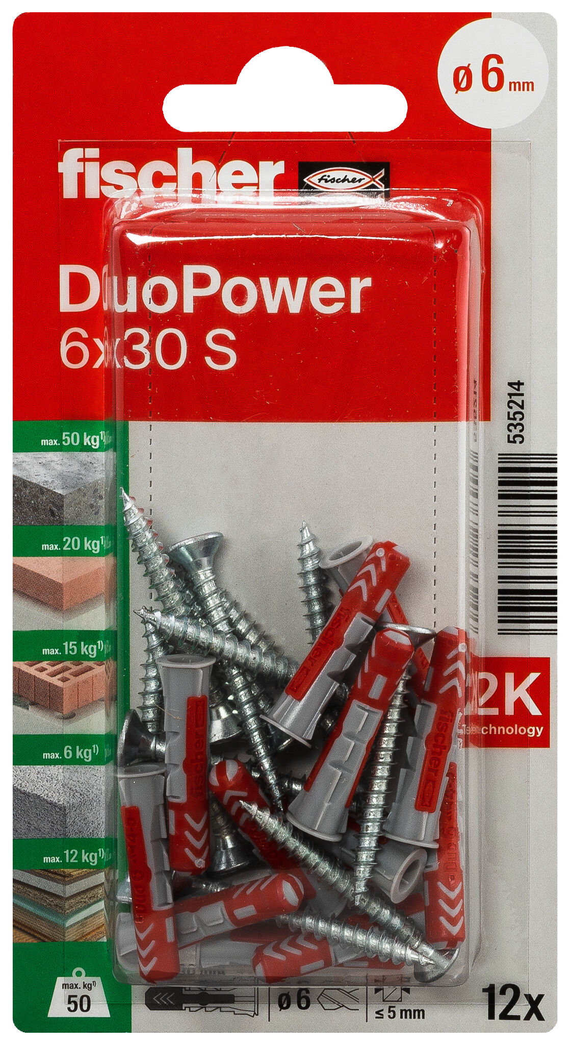 Verpackung: "fischer DuoPower 6 x 30 S mit Schraube"