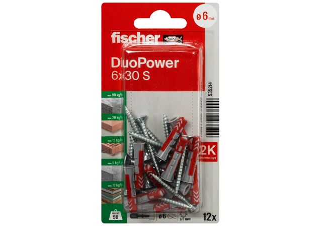 Verpackung: "fischer DuoPower 6 x 30 S mit Schraube"