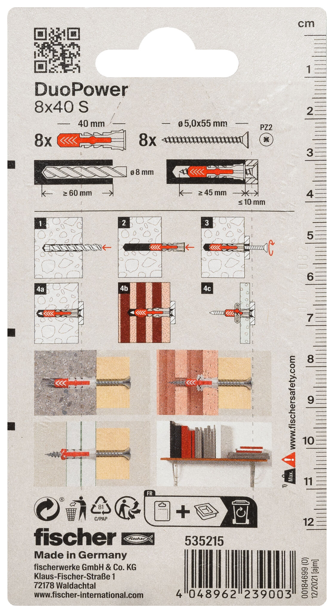 Verpackung: "fischer DuoPower 8 x 40 S mit Schraube"