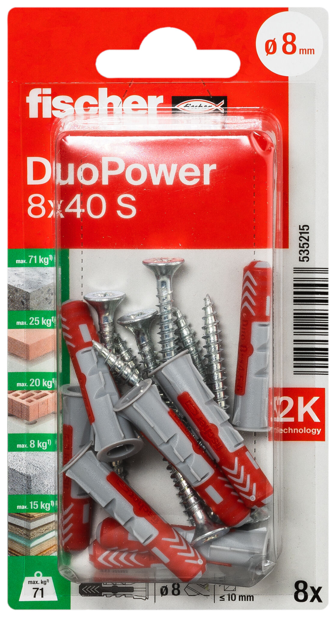 Verpackung: "fischer DuoPower 8 x 40 S mit Schraube"