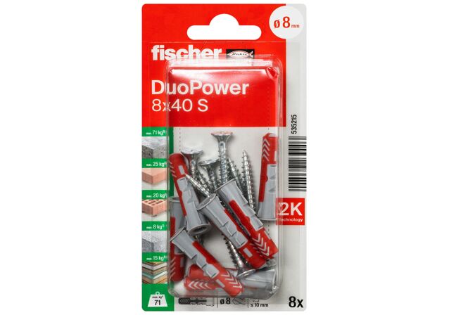 Packaging: "fischer DuoPower 8 x 40 S with screw"