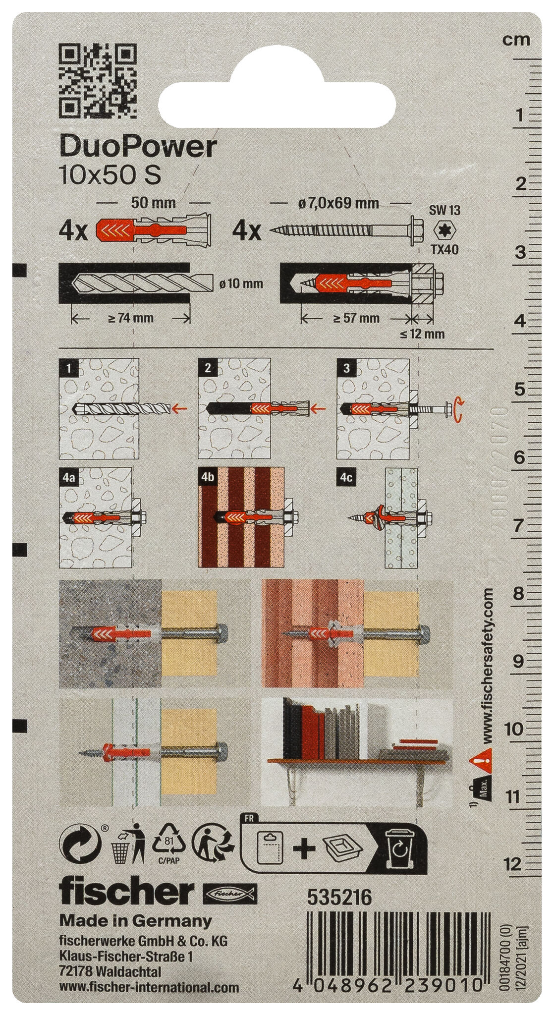 Verpackung: "fischer DuoPower 10 x 50 S mit Schraube"