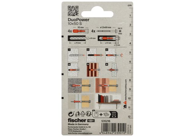 Packaging: "fischer DuoPower 10 x 50 S with screw"