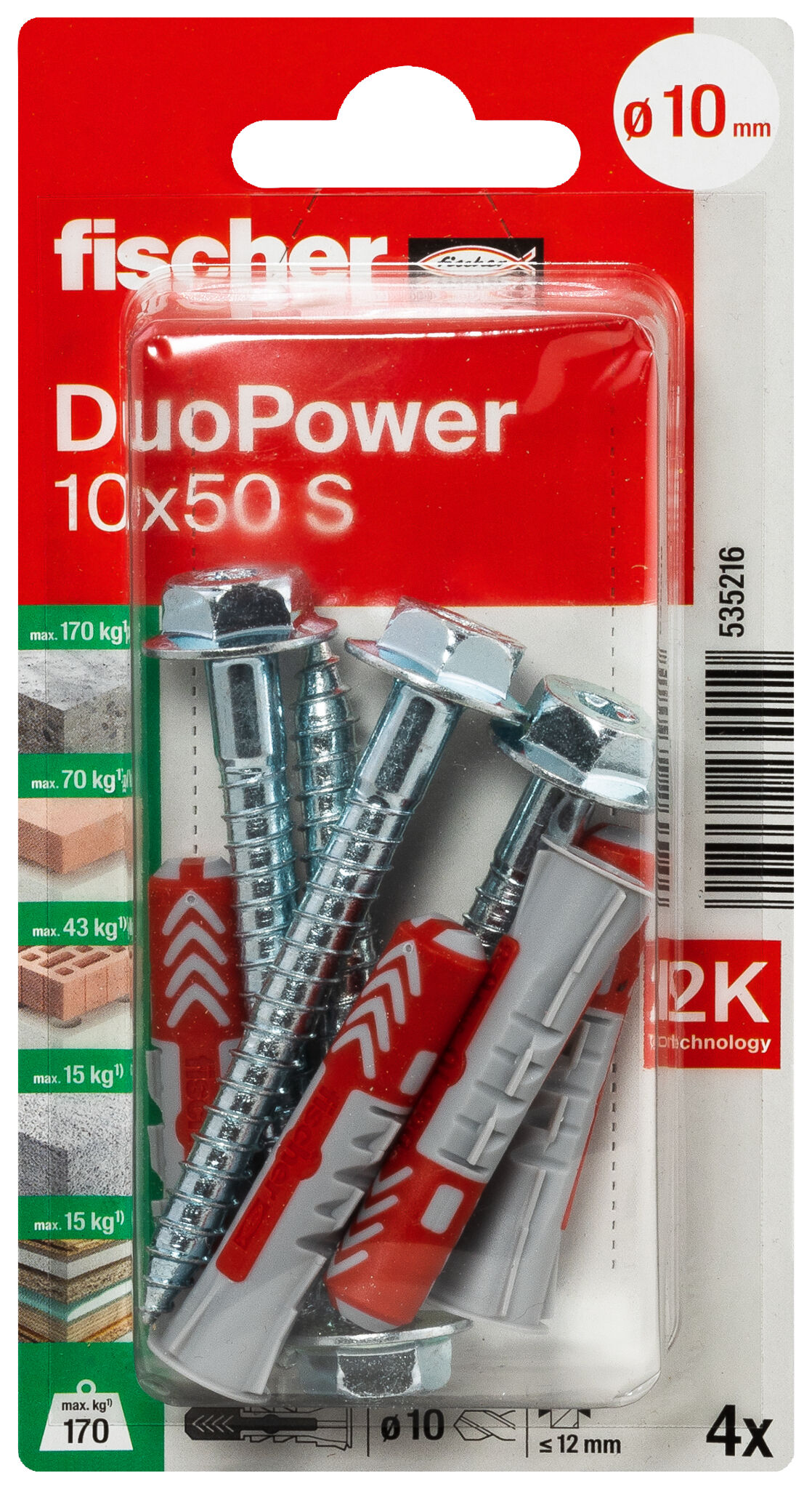 Verpackung: "fischer DuoPower 10 x 50 S mit Schraube"