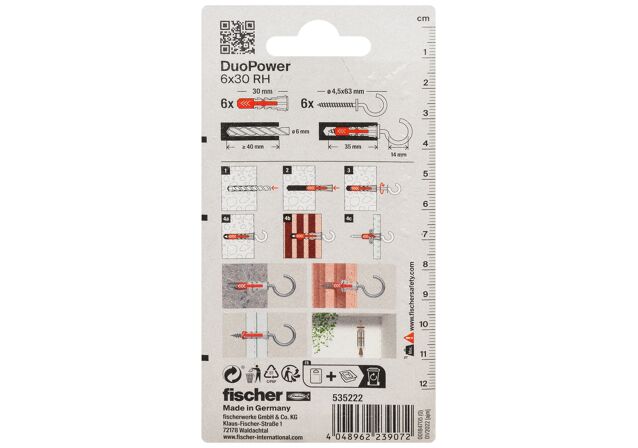 Packaging: "fischer DuoPower 6 x 30 RH with round hook"