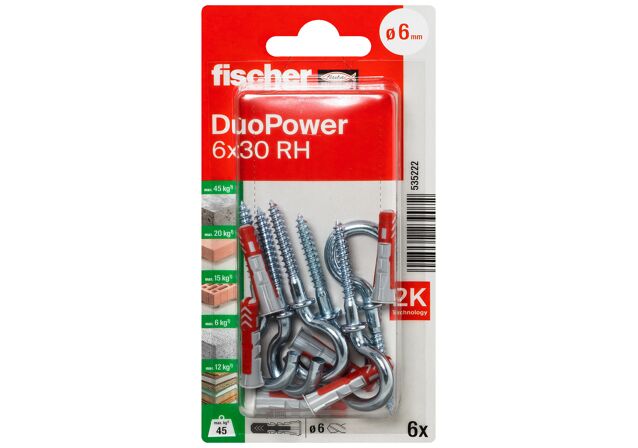 Packaging: "fischer DuoPower 6 x 30 RH with round hook"